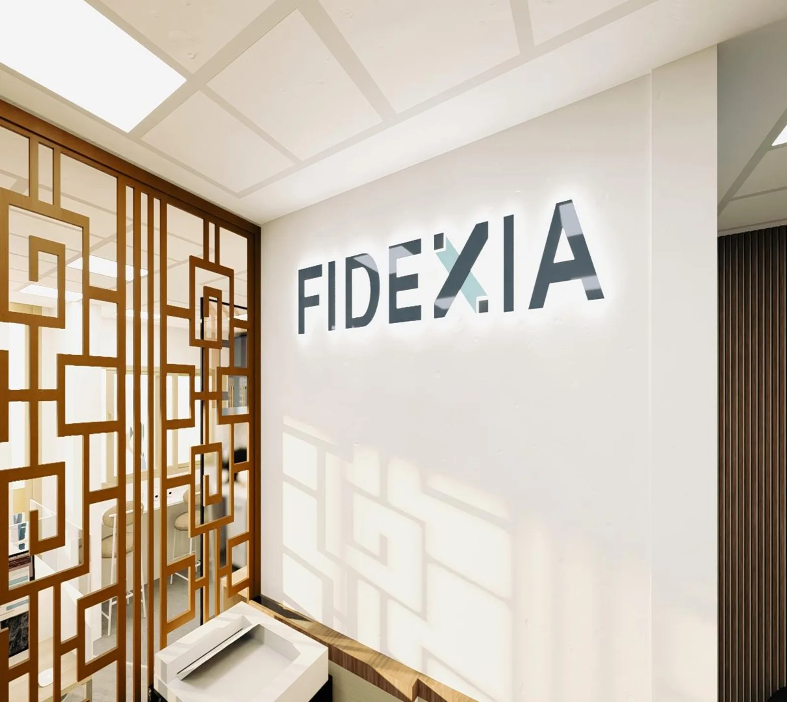 Signalétique du cabinet FIDEXIA à l'entrée de ses bureaux, à Casablanca